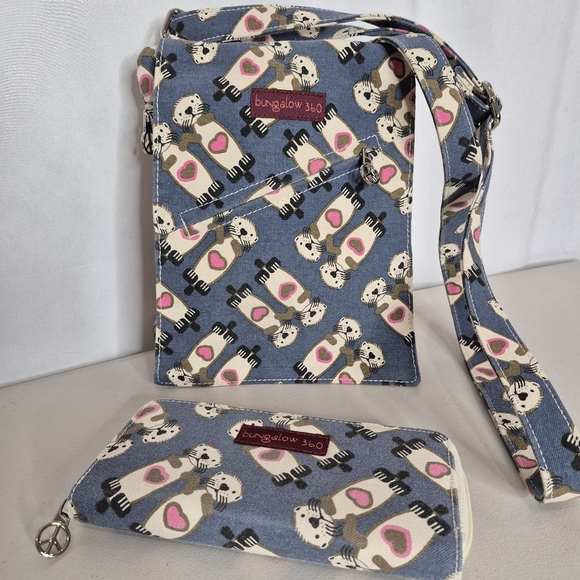 bungalow 360 Handbags - Bungalow 360 Sea Otter Small Messenger Bag w/ Matching Zip Around Wallet